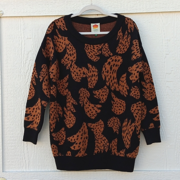 FARM Rio Sweaters - FARM Rio bananica intarsia orange & black printed knit sweater women's XS